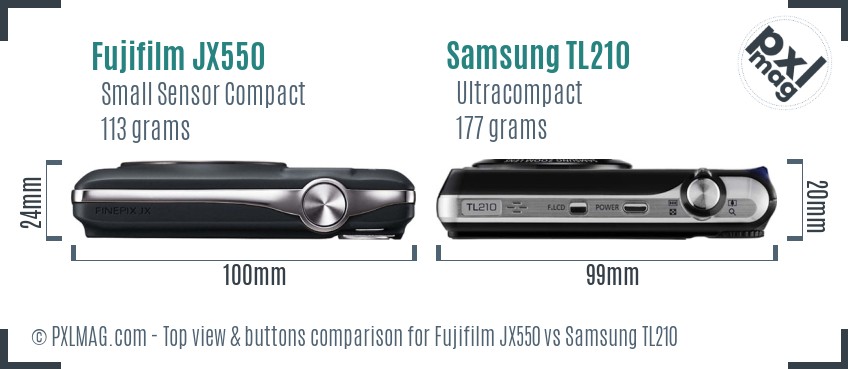Fujifilm JX550 vs Samsung TL210 top view buttons comparison