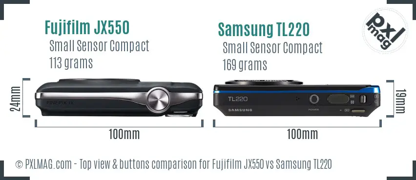 Fujifilm JX550 vs Samsung TL220 top view buttons comparison Fujifilm JX550 vs Samsung TL220 top view buttons comparison