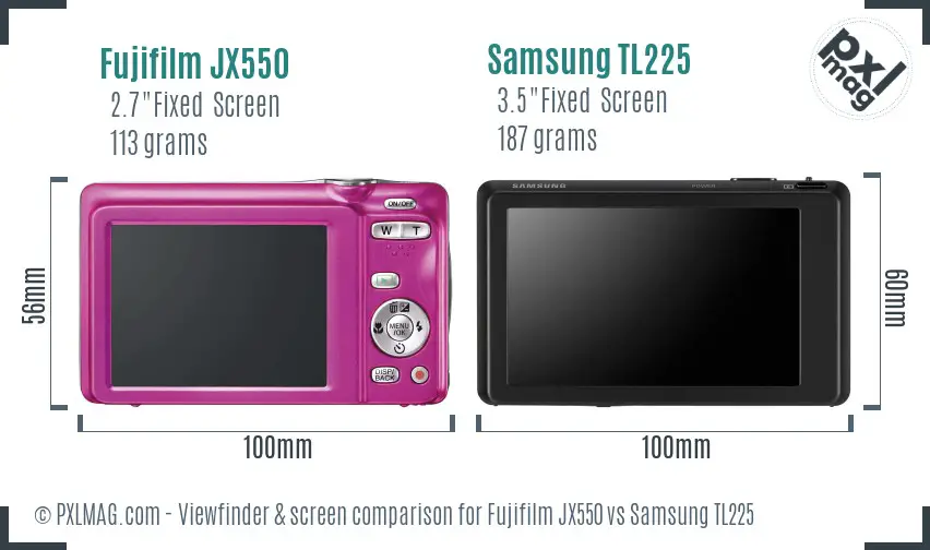 Fujifilm JX550 vs Samsung TL225 Screen and Viewfinder comparison