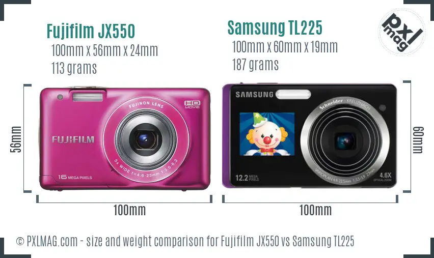 Fujifilm JX550 vs Samsung TL225 size comparison