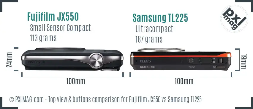 Fujifilm JX550 vs Samsung TL225 top view buttons comparison