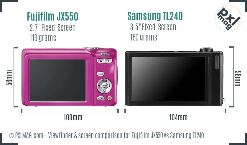Fujifilm JX550 vs Samsung TL240 Screen and Viewfinder comparison