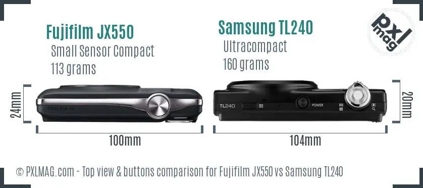 Fujifilm JX550 vs Samsung TL240 top view buttons comparison