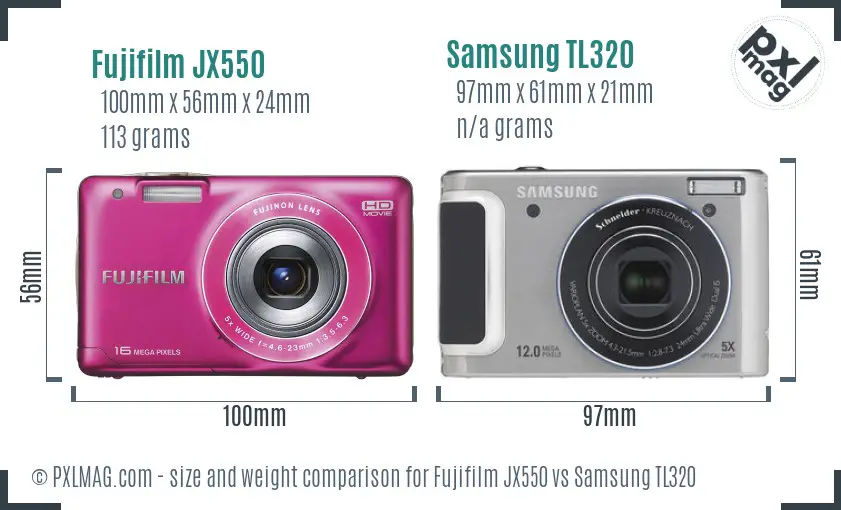 Fujifilm JX550 vs Samsung TL320 size comparison Fujifilm JX550 vs Samsung TL320 size comparison