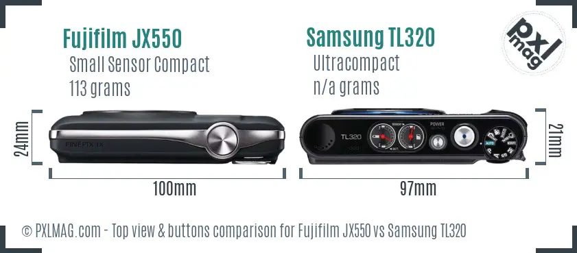 Fujifilm JX550 vs Samsung TL320 top view buttons comparison Fujifilm JX550 vs Samsung TL320 top view buttons comparison