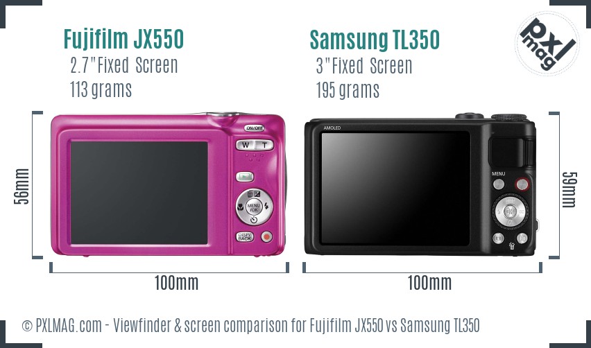 Fujifilm JX550 vs Samsung TL350 Screen and Viewfinder comparison