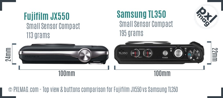 Fujifilm JX550 vs Samsung TL350 top view buttons comparison