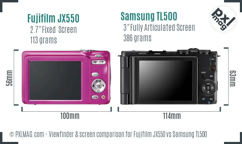 Fujifilm JX550 vs Samsung TL500 Screen and Viewfinder comparison
