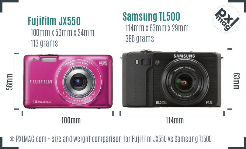 Fujifilm JX550 vs Samsung TL500 size comparison