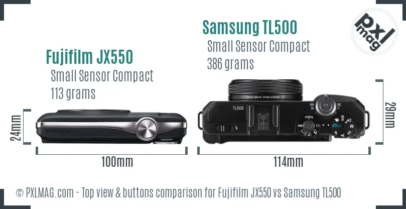 Fujifilm JX550 vs Samsung TL500 top view buttons comparison