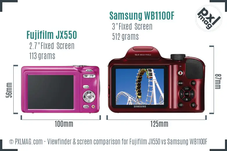 Fujifilm JX550 vs Samsung WB1100F Screen and Viewfinder comparison