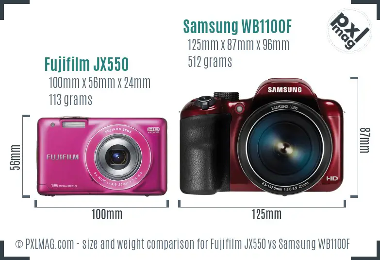 Fujifilm JX550 vs Samsung WB1100F size comparison