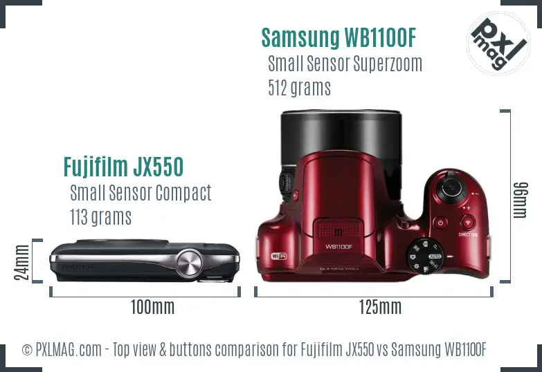 Fujifilm JX550 vs Samsung WB1100F top view buttons comparison