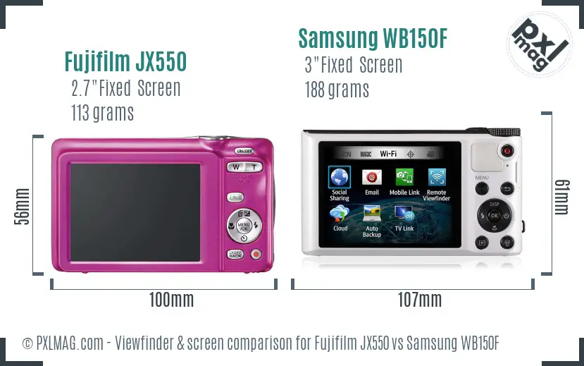 Fujifilm JX550 vs Samsung WB150F Screen and Viewfinder comparison