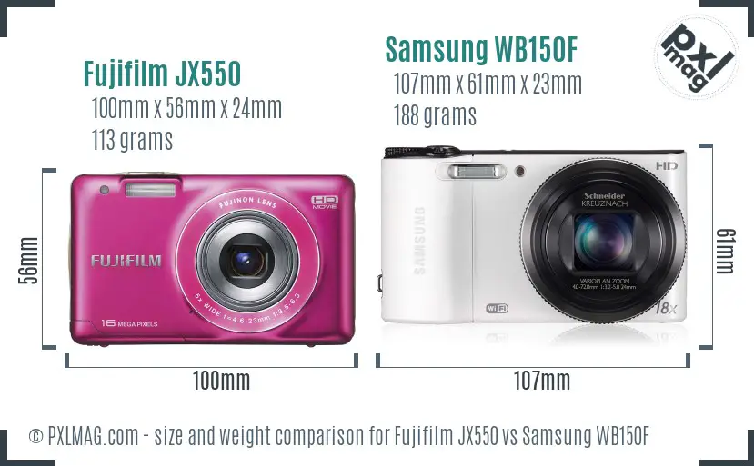 Fujifilm JX550 vs Samsung WB150F size comparison