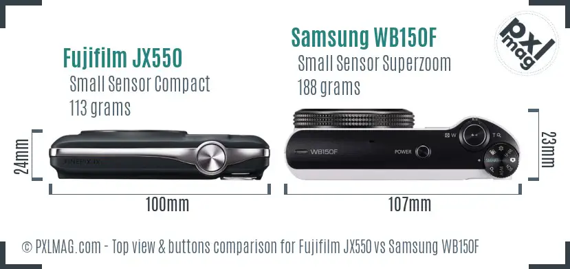 Fujifilm JX550 vs Samsung WB150F top view buttons comparison