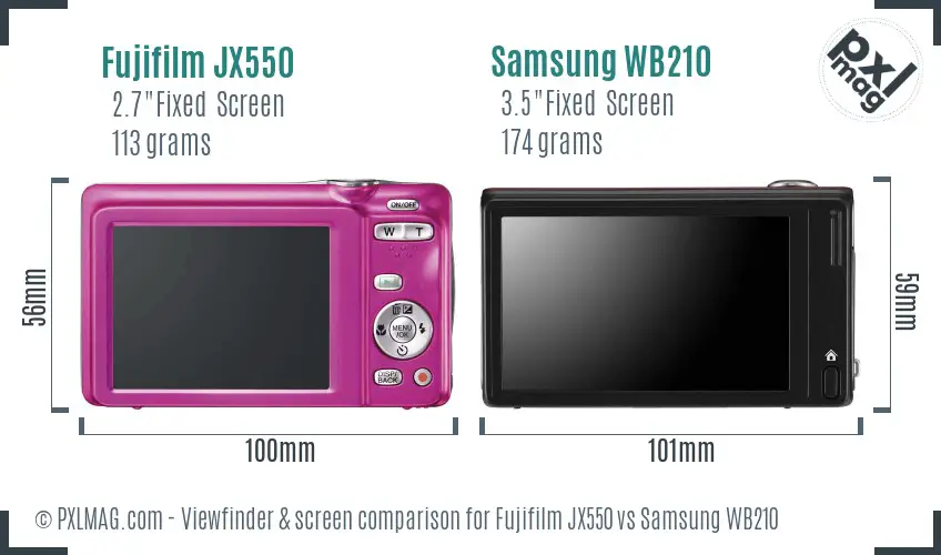 Fujifilm JX550 vs Samsung WB210 Screen and Viewfinder comparison