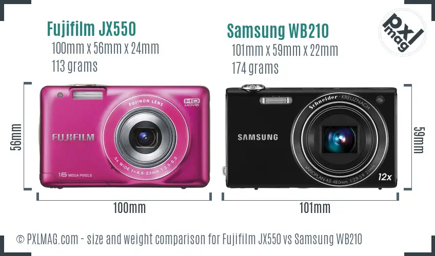 Fujifilm JX550 vs Samsung WB210 size comparison