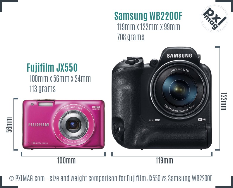 Fujifilm JX550 vs Samsung WB2200F size comparison