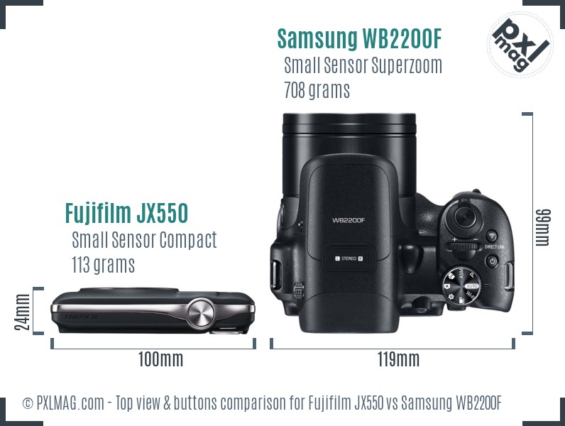 Fujifilm JX550 vs Samsung WB2200F top view buttons comparison