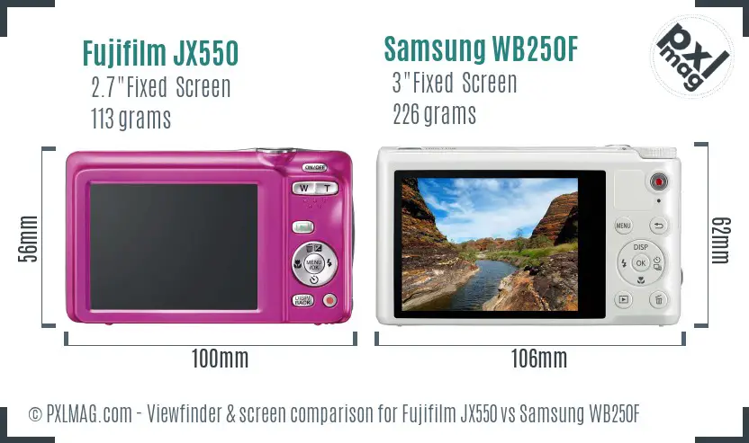 Fujifilm JX550 vs Samsung WB250F Screen and Viewfinder comparison