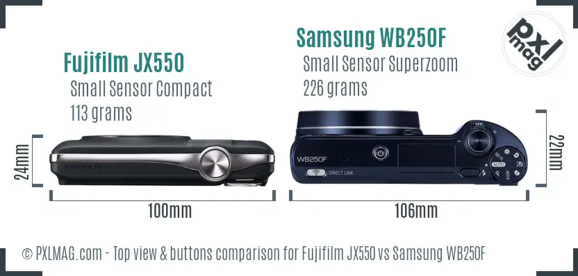 Fujifilm JX550 vs Samsung WB250F top view buttons comparison