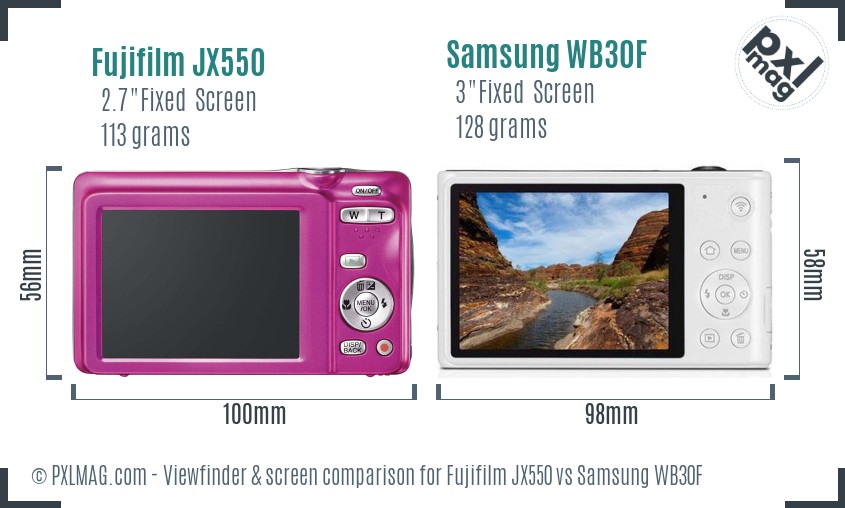 Fujifilm JX550 vs Samsung WB30F Screen and Viewfinder comparison