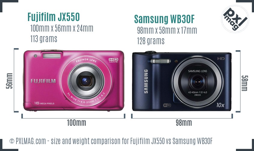 Fujifilm JX550 vs Samsung WB30F size comparison