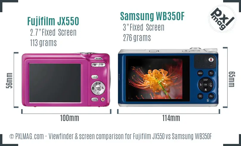 Fujifilm JX550 vs Samsung WB350F Screen and Viewfinder comparison