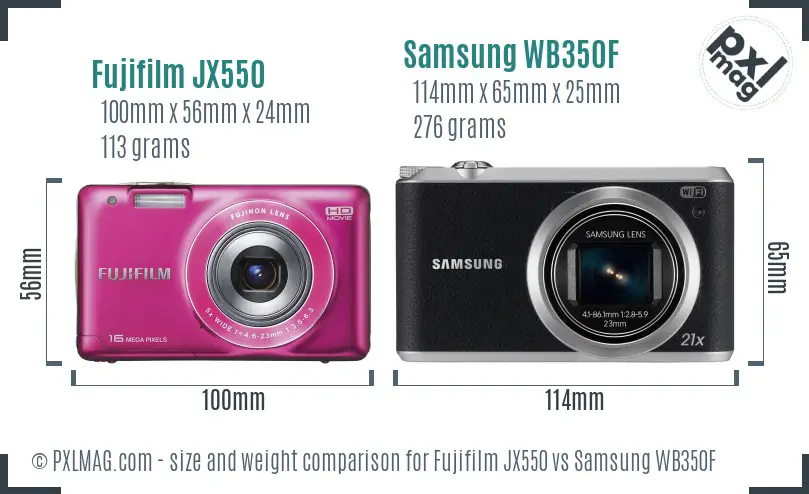 Fujifilm JX550 vs Samsung WB350F size comparison