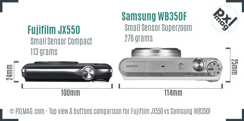 Fujifilm JX550 vs Samsung WB350F top view buttons comparison