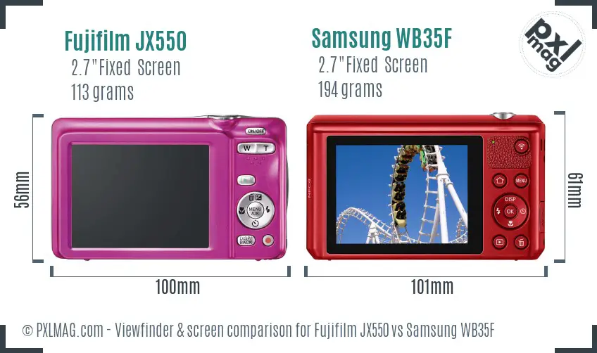 Fujifilm JX550 vs Samsung WB35F Screen and Viewfinder comparison