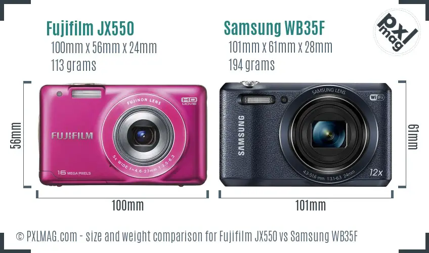 Fujifilm JX550 vs Samsung WB35F size comparison