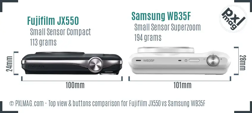 Fujifilm JX550 vs Samsung WB35F top view buttons comparison