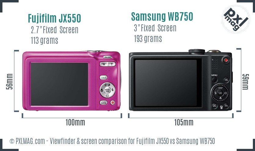 Fujifilm JX550 vs Samsung WB750 Screen and Viewfinder comparison