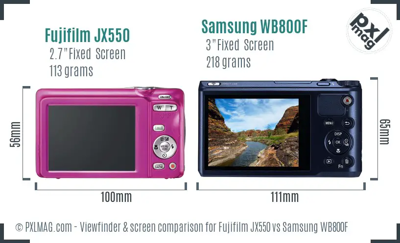 Fujifilm JX550 vs Samsung WB800F Screen and Viewfinder comparison
