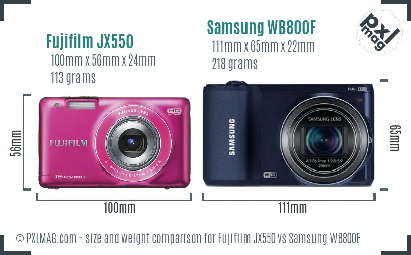 Fujifilm JX550 vs Samsung WB800F size comparison