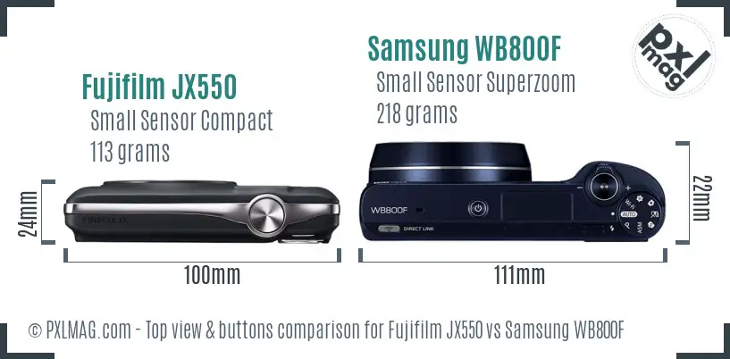 Fujifilm JX550 vs Samsung WB800F top view buttons comparison
