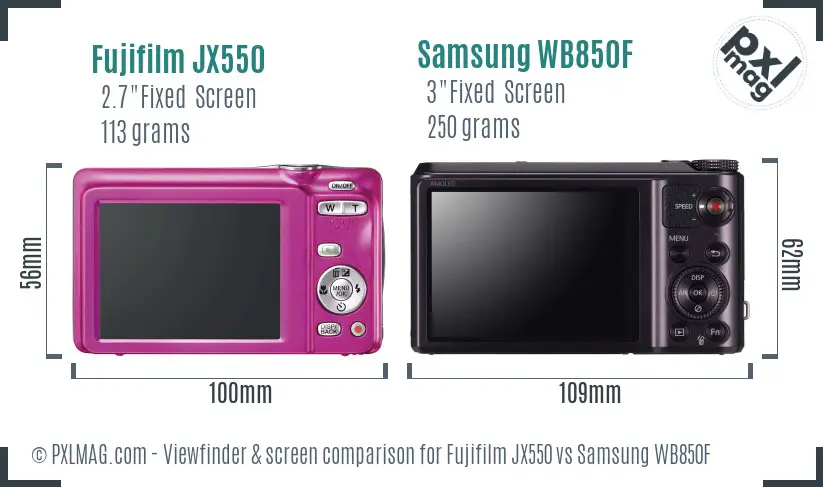 Fujifilm JX550 vs Samsung WB850F Screen and Viewfinder comparison