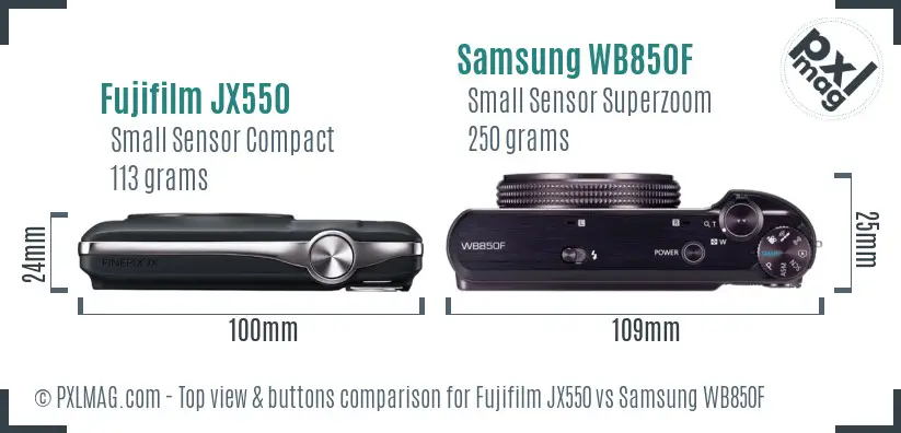 Fujifilm JX550 vs Samsung WB850F top view buttons comparison