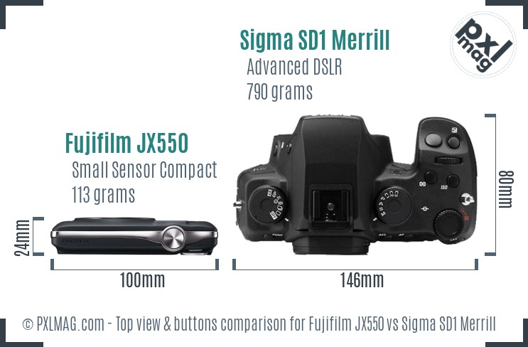 Fujifilm JX550 vs Sigma SD1 Merrill top view buttons comparison