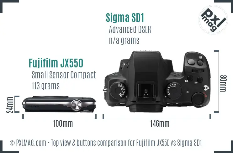 Fujifilm JX550 vs Sigma SD1 top view buttons comparison