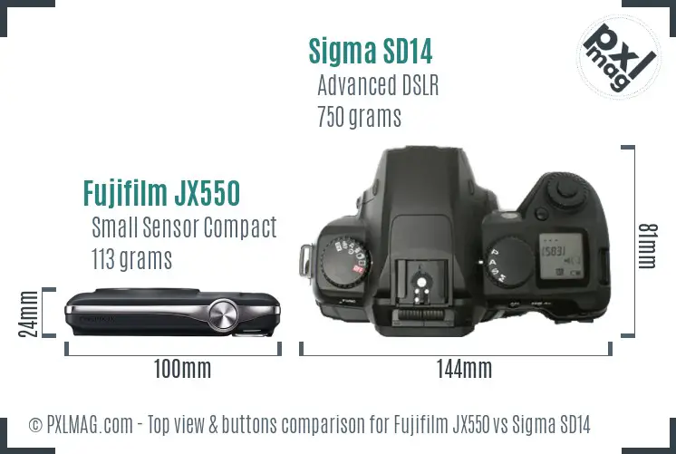 Fujifilm JX550 vs Sigma SD14 top view buttons comparison