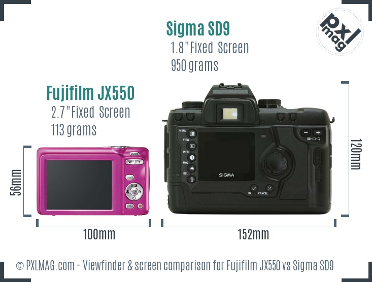 Fujifilm JX550 vs Sigma SD9 Screen and Viewfinder comparison
