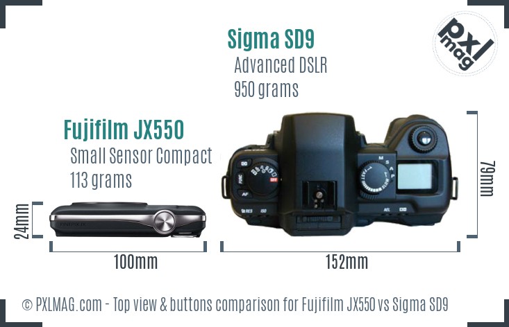 Fujifilm JX550 vs Sigma SD9 top view buttons comparison