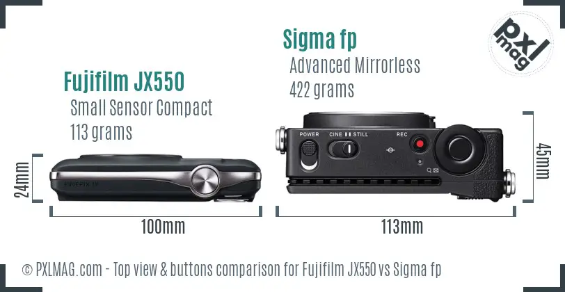 Fujifilm JX550 vs Sigma fp top view buttons comparison Fujifilm JX550 vs Sigma fp top view buttons comparison