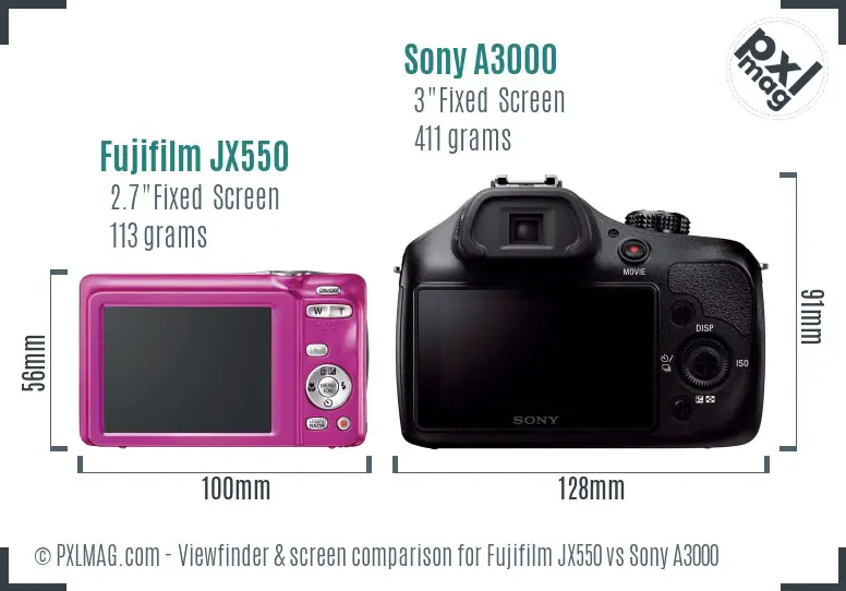 Fujifilm JX550 vs Sony A3000 Screen and Viewfinder comparison