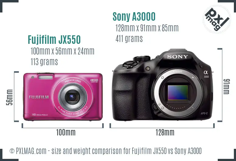 Fujifilm JX550 vs Sony A3000 size comparison