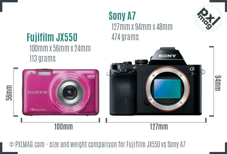 Fujifilm JX550 vs Sony A7 size comparison