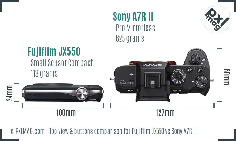 Fujifilm JX550 vs Sony A7R II top view buttons comparison